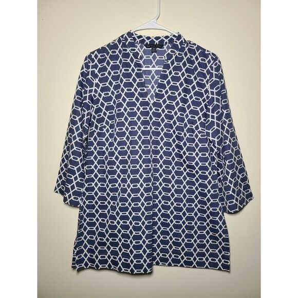 Brooks Brothers|100% Cotton Blue Geometric Tunic Top, MEDIUM - Picture 3 of 7